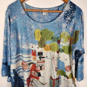 Et Lois Woman's Holiday Top 3/4 Sleeves Size Large